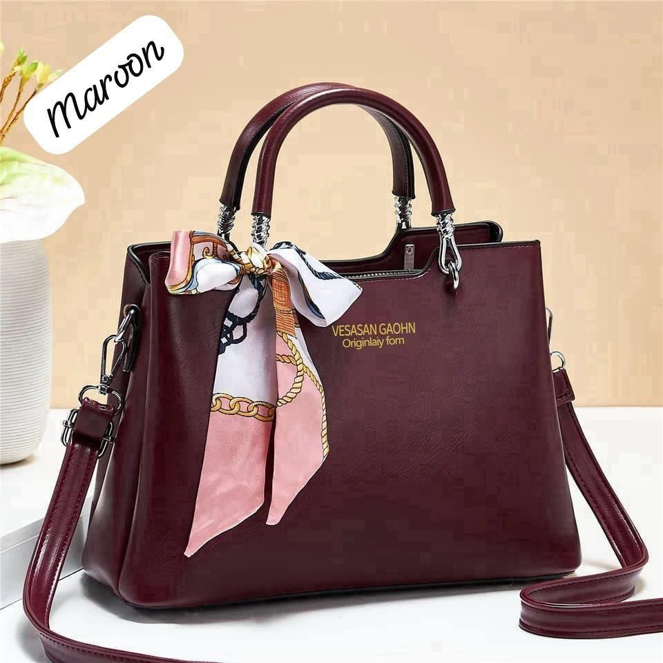 1Pc Vesasan Gaohn Faux Leather Handbag With Decorative Scarf Elegant Design Premium Quality