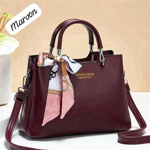 1Pc Vesasan Gaohn Faux Leather Handbag With Decorative Scarf Elegant Design Premium Quality