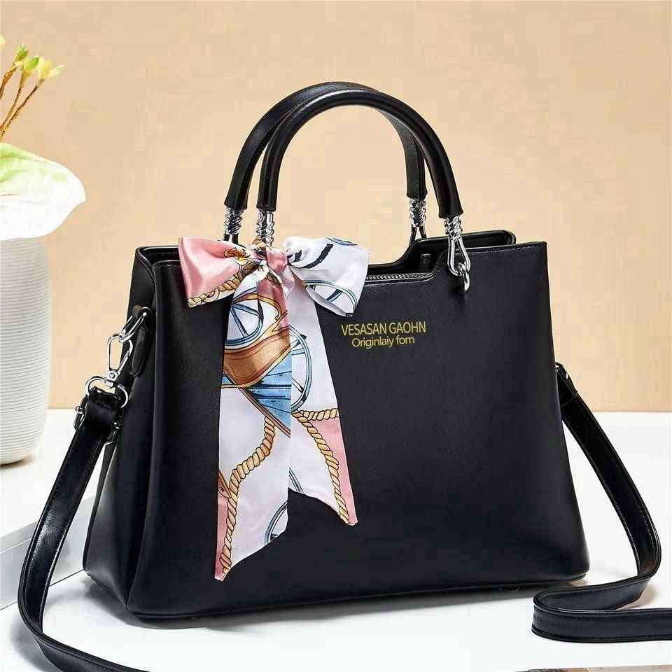 1Pc Vesasan Gaohn Faux Leather Handbag With Decorative Scarf Elegant Design Premium Quality