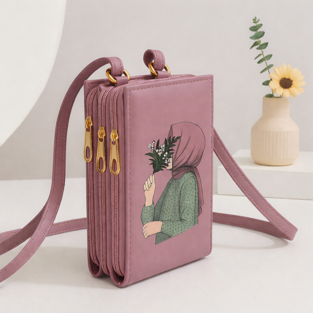 Elegance in Bloom: Illustrated Crossbody Mobile Wallet & Organizer